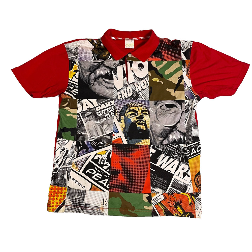 Parish Nation All Over Print polo Mens Large Red Urban Streetwear Art to Wear